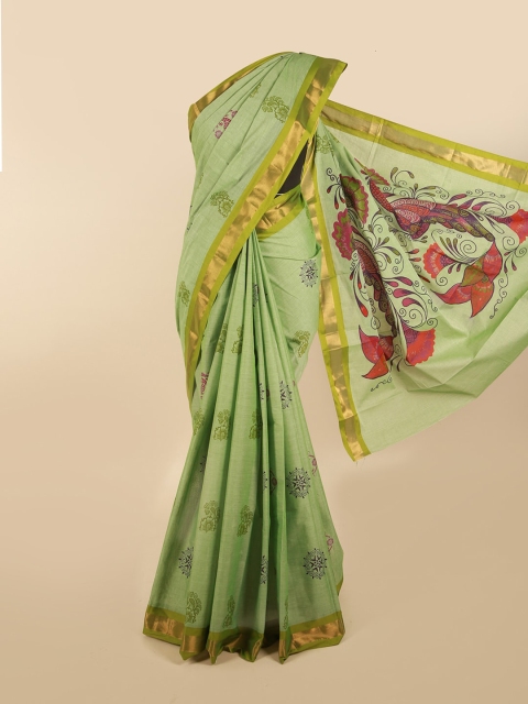 

Pothys Green & Red Ethnic Motifs Zari Pure Cotton Saree