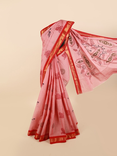 

Pothys Pink & Black Ethnic Motifs Zari Pure Cotton Saree