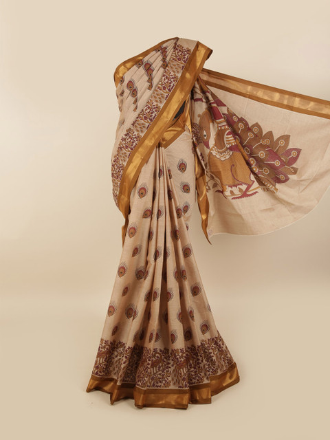 

Pothys Brown & Maroon Floral Zari Pure Cotton Saree