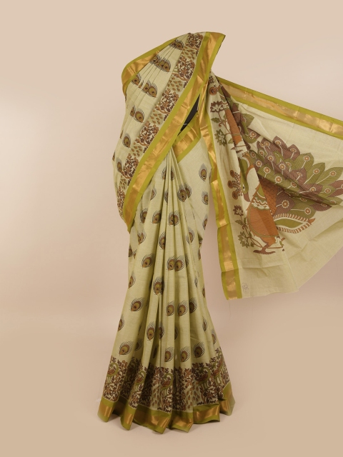 

Pothys Tan & Green Zari Pure Cotton Saree