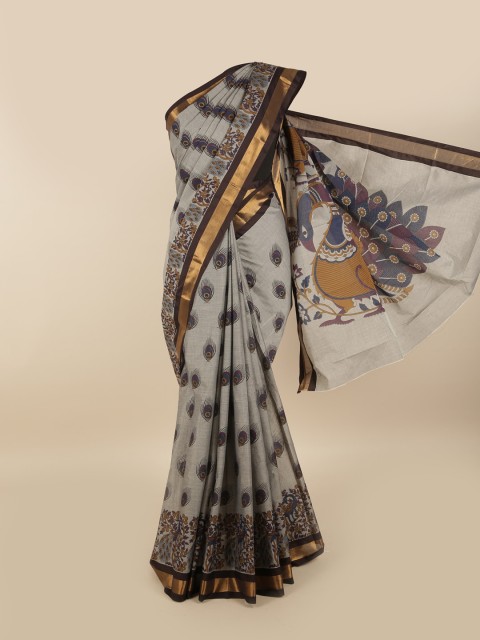 

Pothys Grey & Gold-Toned Floral Zari Pure Cotton Saree
