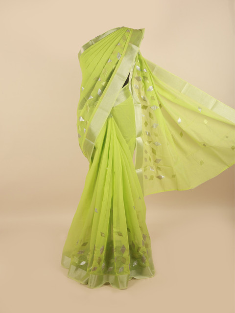 

Pothys Green & Silver-Toned Zari Saree