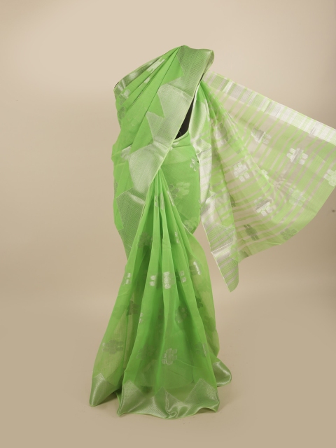 

Pothys Green & Silver-Toned Ethnic Motifs Zari Saree