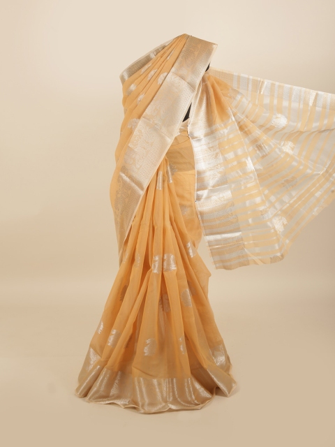 

Pothys Tan & Silver-Toned Ethnic Motifs Zari Saree