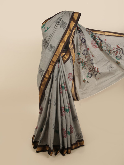 

Pothys Grey & Brown Ethnic Motifs Zari Pure Cotton Saree