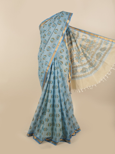 

Pothys Blue & Beige Paisley Zari Pure Cotton Saree