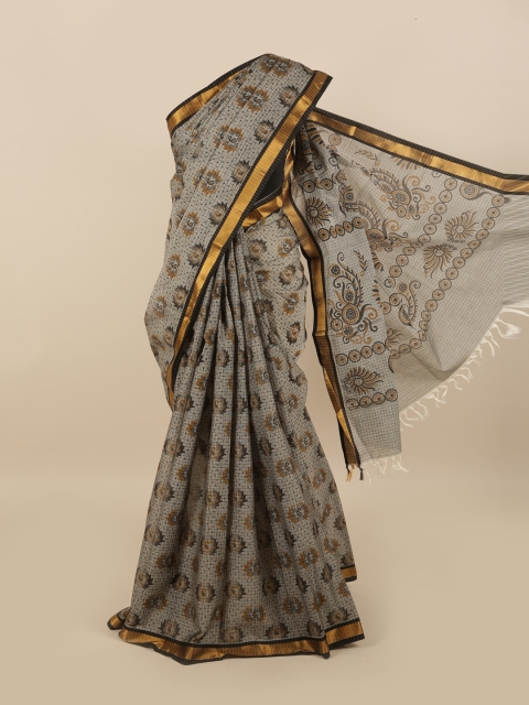 

Pothys Grey & Gold-Toned Paisley Zari Pure Cotton Saree