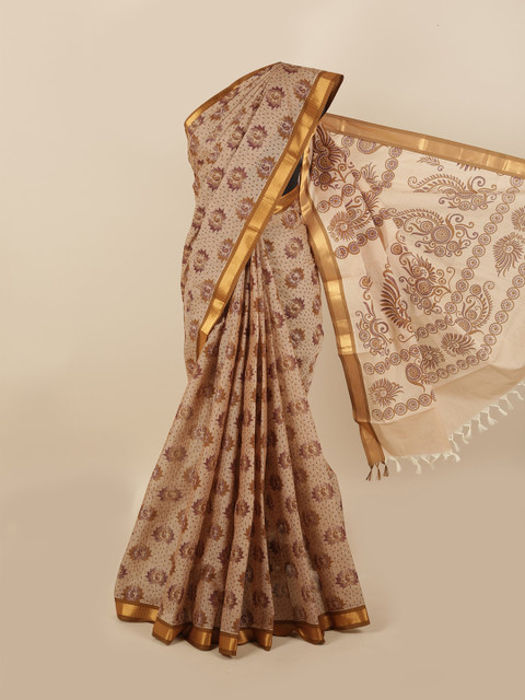 

Pothys Brown & Gold-Toned Paisley Zari Pure Cotton Saree