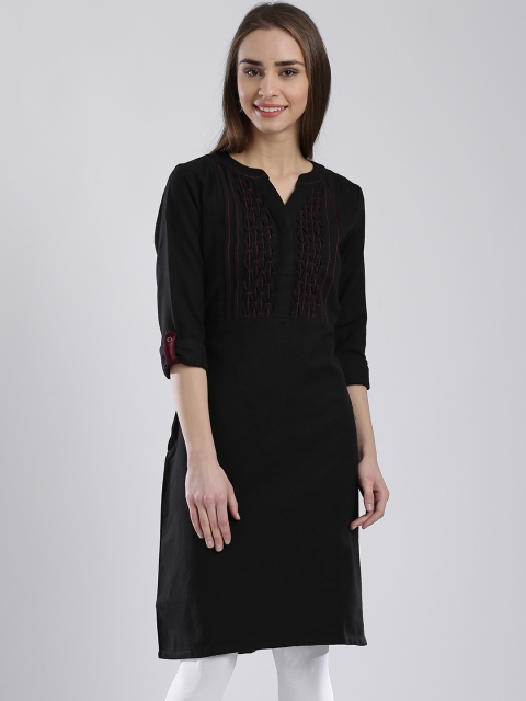 

W Women Black Solid Straight Kurta
