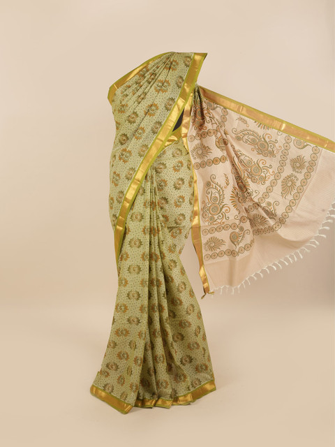 

Pothys Green & Beige Paisley Pure Cotton Saree