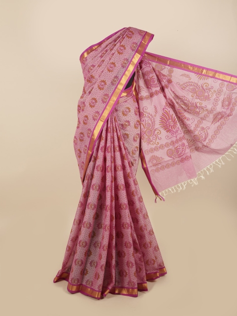 

Pothys Magenta & Gold-Toned Paisley Zari Pure Cotton Saree