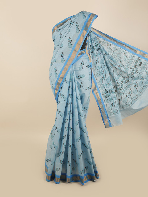

Pothys Blue & Black Ethnic Motifs Zari Pure Cotton Saree