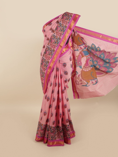 

Pothys Pink & Gold-Toned Ethnic Motifs Zari Pure Cotton Saree