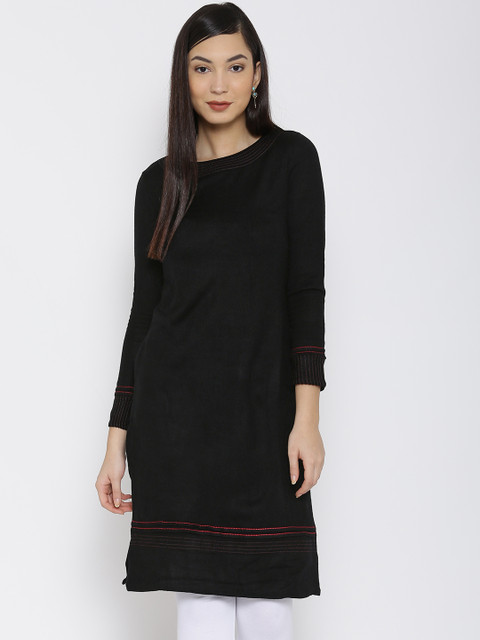

W Women Black Straight Kurta