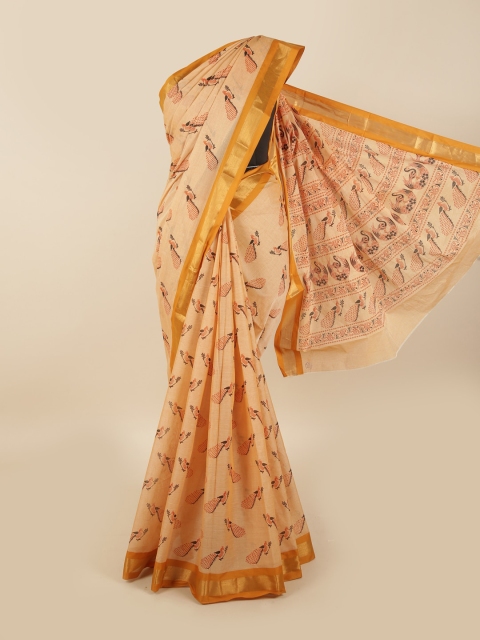 

Pothys Mustard & Tan Ethnic Motifs Zari Pure Cotton Saree