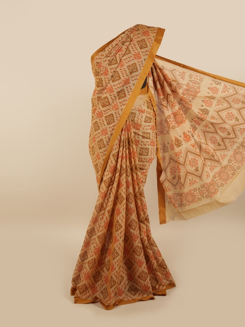 

Pothys Beige & Tan Ethnic Motifs Zari Pure Cotton Saree