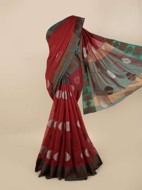 

Pothys Maroon & Green Ethnic Motifs Zari Saree