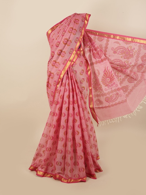 

Pothys Pink & Brown Paisley Zari Pure Cotton Saree