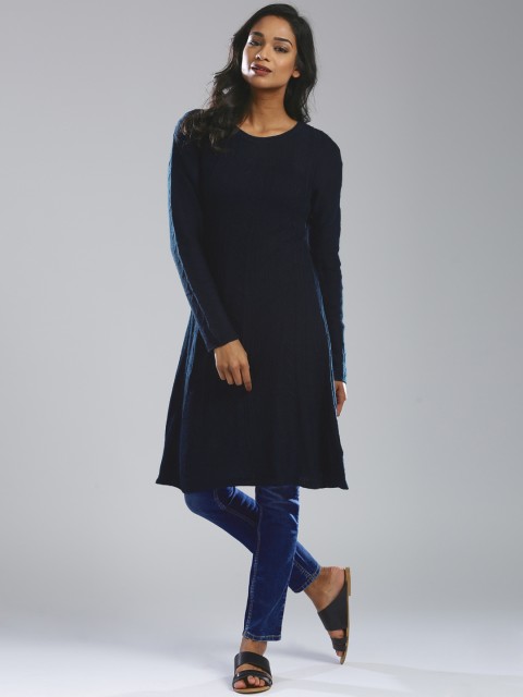 

W Women Navy Self-Design Sweater Kurta, Navy blue