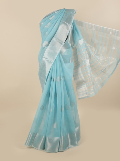 

Pothys Blue & Silver-Toned Ethnic Motifs Saree
