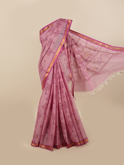 

Pothys Magenta & Gold-Toned Floral Pure Cotton Saree