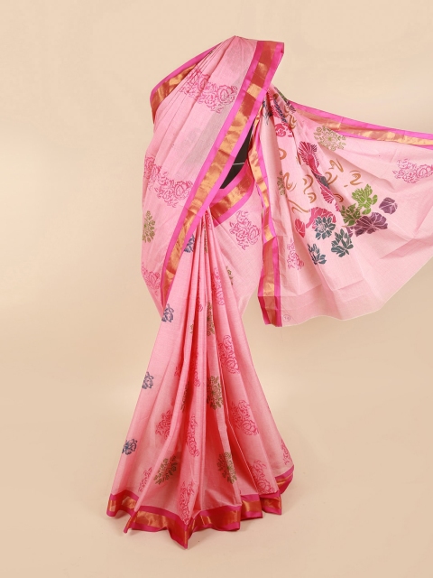 

Pothys Pink & Green Floral Zari Pure Cotton Saree