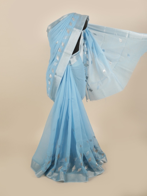 

Pothys Blue & Silver-Toned Ethnic Motifs Zari Saree