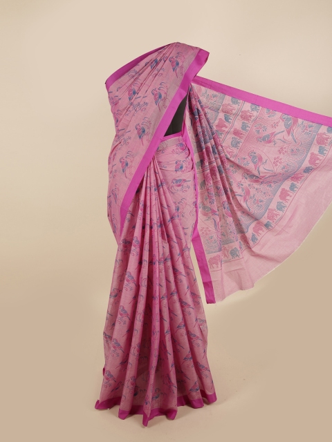 

Pothys Pink & Blue Floral Pure Cotton Saree