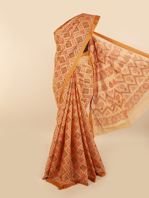 

Pothys Tan & Orange Ethnic Motifs Pure Cotton Saree