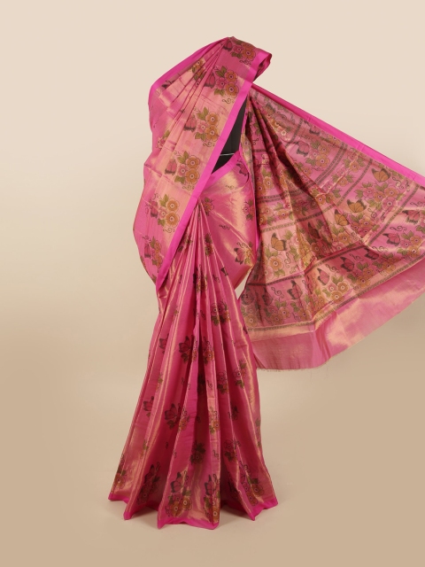 

Pothys Pink & Green Floral Pure Cotton Saree