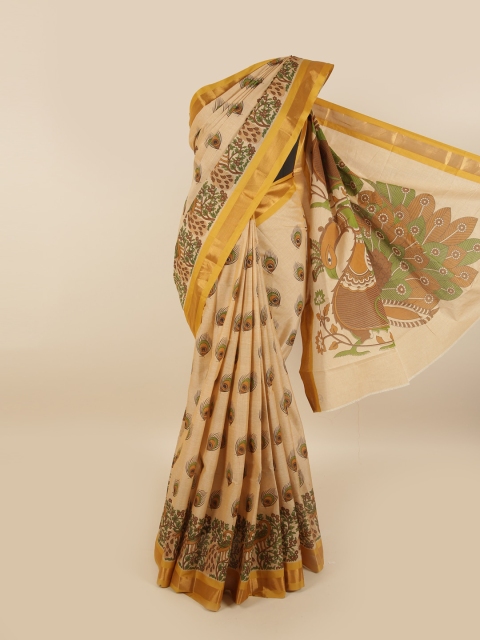 

Pothys Tan & Green Floral Zari Pure Cotton Saree