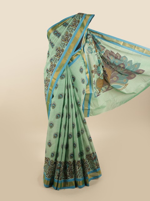

Pothys Green & Gold-Toned Floral Pure Cotton Saree