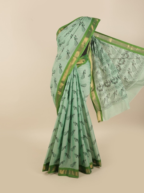 

Pothys Green & Gold-Toned Floral Pure Cotton Saree