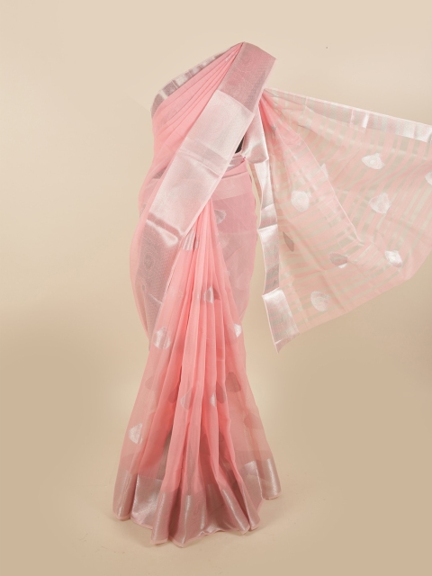 

Pothys Pink & Silver-Toned Ethnic Motifs Zari Saree