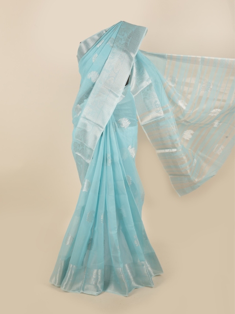 

Pothys Blue & Silver-Toned Paisley Zari Saree