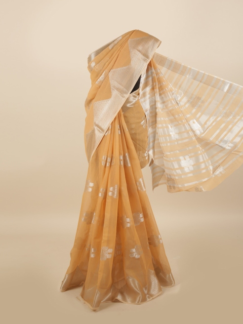 

Pothys Tan & Silver-Toned Ethnic Motifs Zari Saree