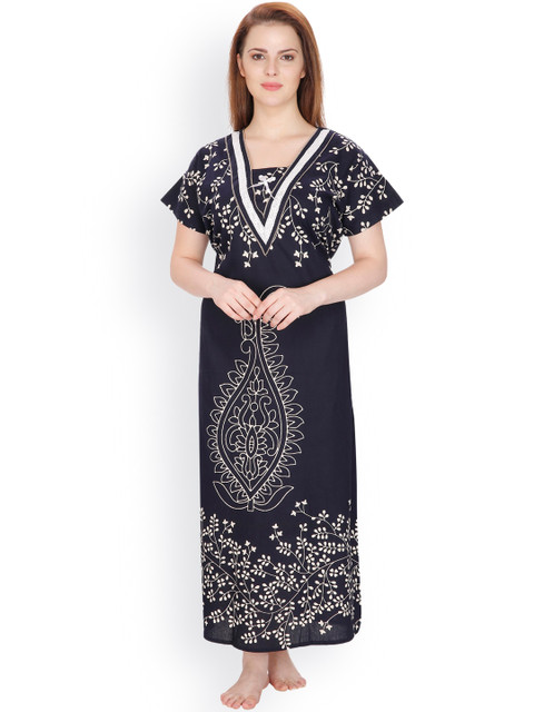 

Secret Wish Navy Printed Maxi Nightdress NT-E31-309, Navy blue