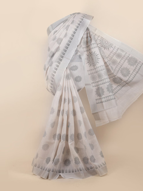 

Pothys Grey & Black Ethnic Motifs Zari Linen Blend Saree