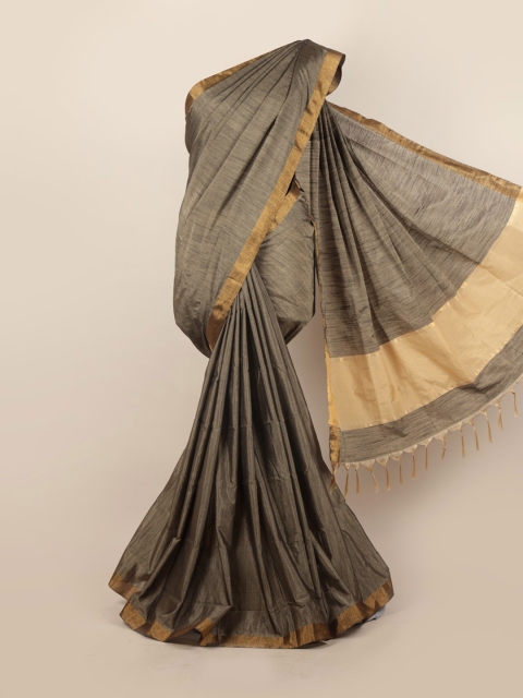 

Pothys Grey & Yellow Silk Blend Saree