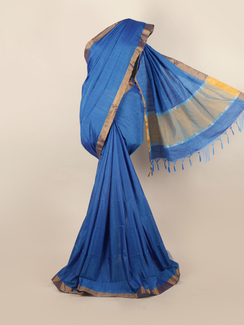 

Pothys Blue & Copper-Toned Zari Silk Blend Saree