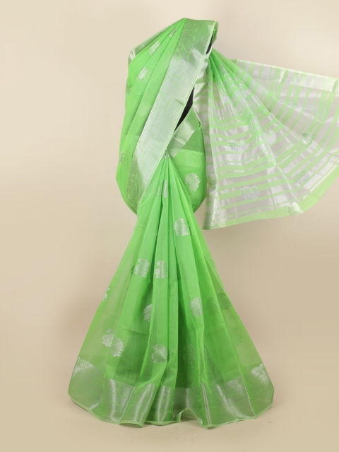 

Pothys Green & Silver-Toned Ethnic Motifs Zari Saree