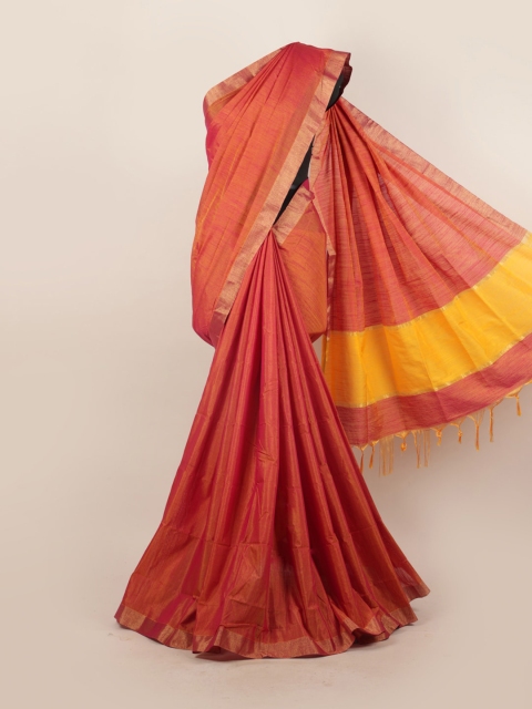 

Pothys Pink & Yellow Zari Silk Blend Saree