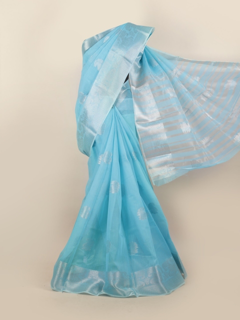 

Pothys Blue & Silver-Toned Ethnic Motifs Zari Saree