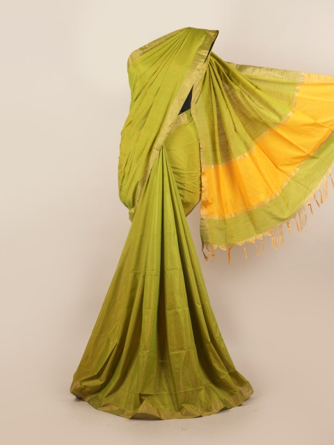 

Pothys Green & Yellow Zari Silk Blend Saree