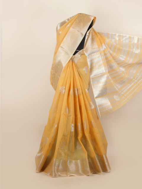 

Pothys Tan & Silver-Toned Ethnic Motifs Zari Saree