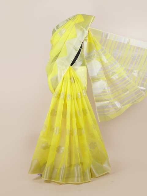 

Pothys Yellow & Silver-Toned Ethnic Motifs Zari Saree