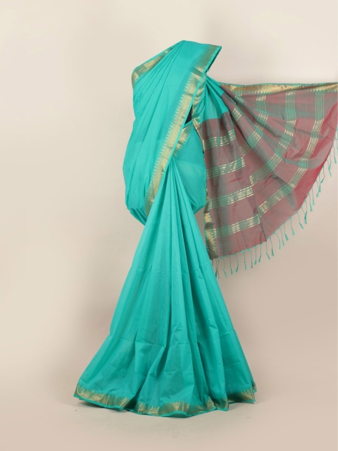 

Pothys Green & Gold-Toned Zari Silk Cotton Saree