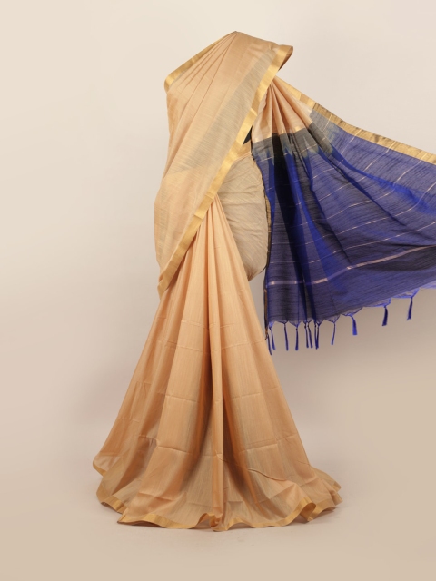 

Pothys Cream-Coloured & Blue Zari Silk Blend Saree