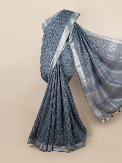 

Pothys Grey & Silver-Toned Floral Zari Saree