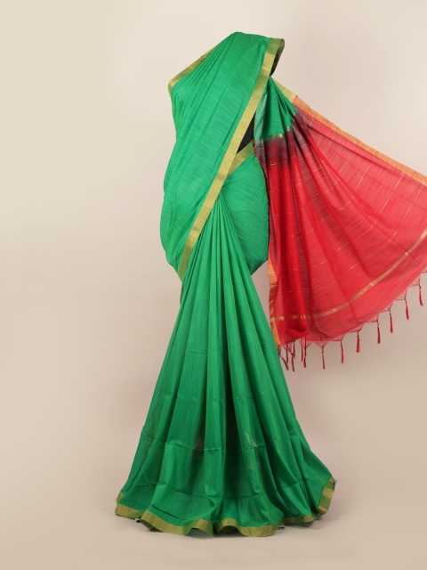 

Pothys Green & Red Zari Silk Blend Saree